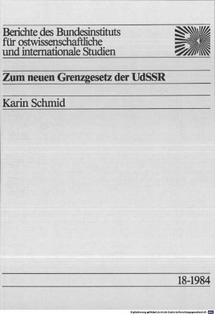 Zum neuen Grenzgesetz der UdSSR