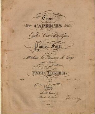 Trois caprices ou études caractéristiques : pour le piano forte ; op. 4. 2