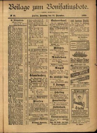 Zweite Ausgabe vom Sonntag, den 31. Dezember 1899.