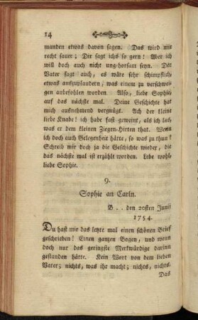 9. Sophie an Carln. B .. den 20sten Junii 1754.