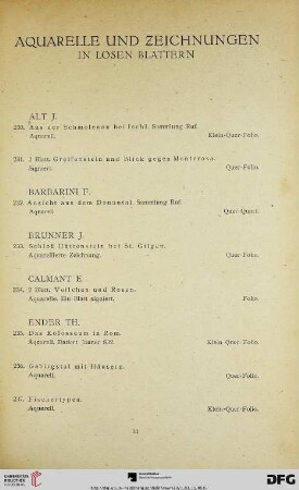 Aquarelle und Zeichnungen in losen Blättern (Nr. 230-291)