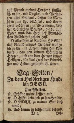 Tag-Zeiten / Zu dem Holdseeligen Kindlein Jesu.