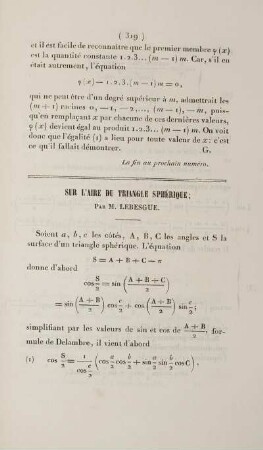 Sur l'aire du triangle sphérique.