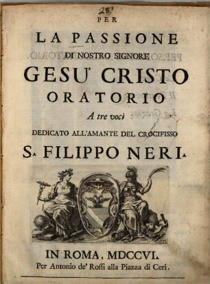 Per La Passione Di Nostro Signore Gesù Cristo : OratorioA tre voci