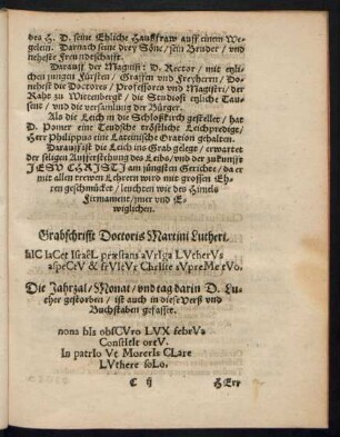 Grabschrifft Doctoris Martini Lutheri.