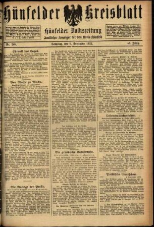 Ausgabe vom Samstag, den 09. September 1922.