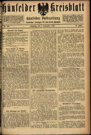 Ausgabe vom Samstag, den 09. September 1922.