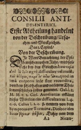 Erste Abtheilung handelnt von der Beschreibung/ Ursachen/ und Merckzeichen.