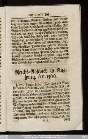 Reichs-Abschied zu Augspurg. An. 1566.