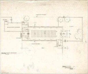 Gsaenger, Gustav; München - Obermenzing, Grünspechtstr. 13; Ev. Notkirche, Bethlehems Kirche, Pfarrhaus - Entwurf (Grundriss EG)
