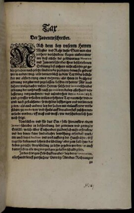 Tax Der Inventirschreiber : [Decretum Sambstag den 1. Septembris, Anno 1649.]