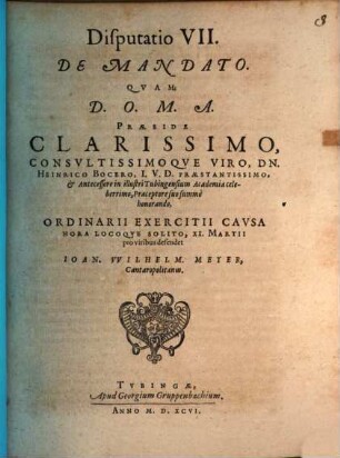 Classis I. disp. VII. de mandato