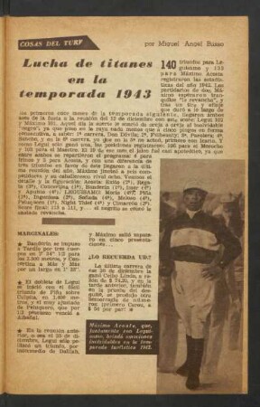 Lucha de titanes en la temporada 1943 : Cosas del turf