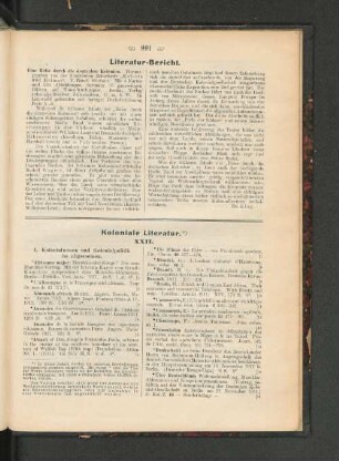Literatur-Bericht und Koloniale Literatur. XXII