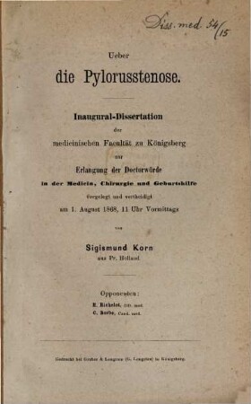 Ueber die Pylorusstenose : Inaugural-Dissertation