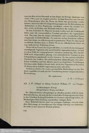 August Wilhelm von Schlegel an Friedrich Wilhelm , Bonn, 21.10.1844