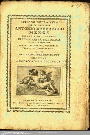 Epilogo della vita del fu cavalier Antonio Raffaello Mengs