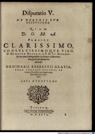 Classis II. disp. V. de heredis substitutione