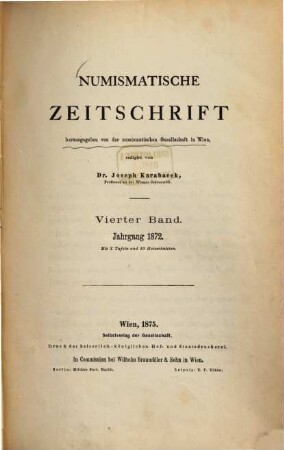 Numismatische Zeitschrift. 4, 4. 1872 (1875)