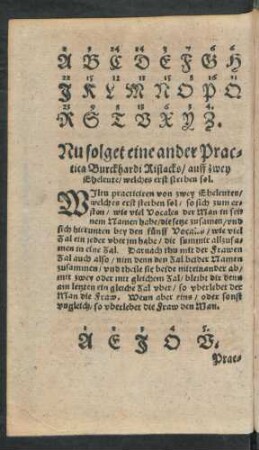 Nu folget eine ander Practica Burckhardi Ristacks/ auff zwey Eheleute/ welches erst sterben sol.