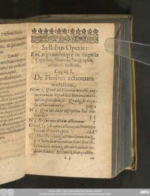 Syllabus Operis: Res argumentaque in singulis Capitibus, Numeris, Paragraphis, contenta indicans.