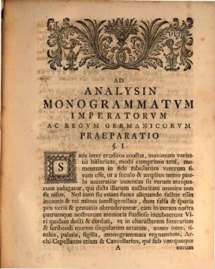 Ad Analysin Monogrammatvm Imperatorvm Et Regvm Germ. Praeparatio