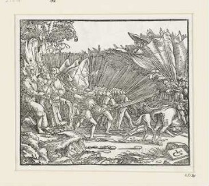Aaron und Hur stützen die Arme des Mose, aus: Martin Luther, "Biblia dat ys: De gantze Hilige Schrifft", Hans Walter, Magdeburg 1545