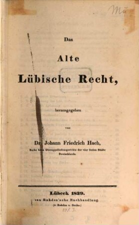 Das alte lübische Recht