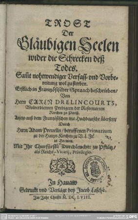 Trost der gläubigen Seelen wider die Schrecken des Todes