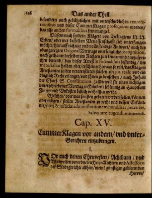 Cap. XV. CummerKlagen vor andern/ und unter-Gerichten einzubringen.