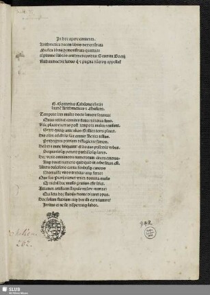 In laudem Arithmetices et Musices [Gedicht von Guillelmus Gonterius]