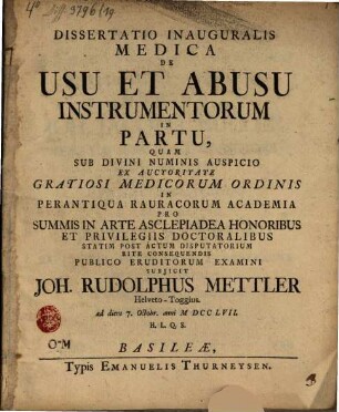 Diss. inaug. med. de usu et abusu instrumentorum in partu