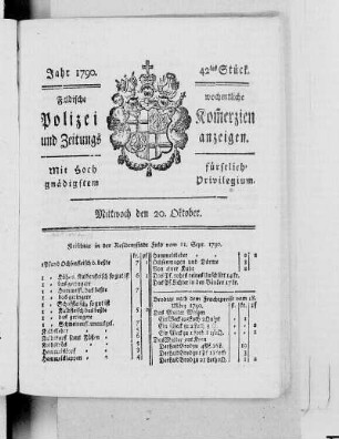 42tes Stück., Ausgabe vom 20. Oktober 1790