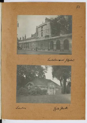 Barthelemy Hospital, London. Hyde Park, London: Ansichten (aus: Skizzen- und Fotoalbum 26)