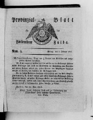 Num. 9., Ausgabe vom 2. Februar 1816