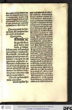 Quarta pars de hora sexta et continet decem et octo articulos. Theorema.