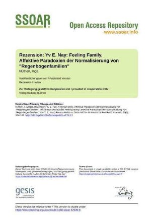 Rezension: Yv E. Nay: Feeling Family. Affektive Paradoxien der Normalisierung von "Regenbogenfamilien"