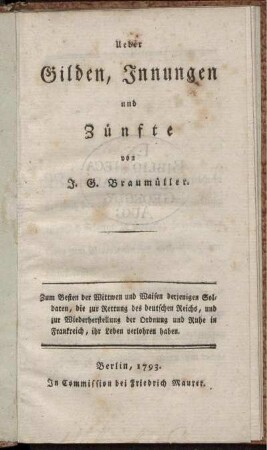 Ueber Gilden, Innungen und Zünfte
