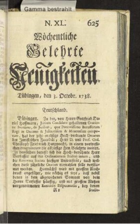 N. XL. Tübingen, den 3. Octobr. 1738