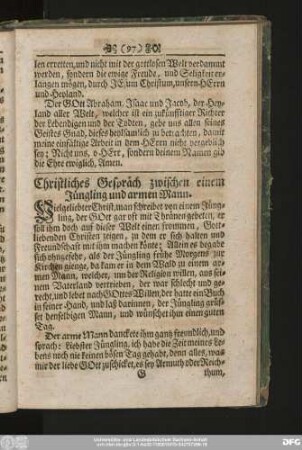 Christliches Gespräch zwischen einem Jüngling und armen Mann.
