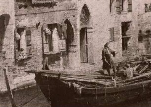 Der Platz vor St. Giovanni e Paolo in Venedig : Lastkahn, Gemälde