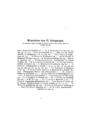 Mitarbeiter des IX. Jahrganges