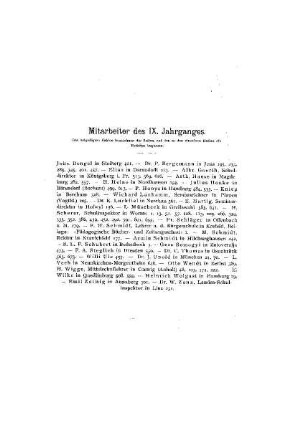 Mitarbeiter des IX. Jahrganges