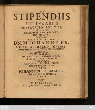 De Stipendiis Litterariis Dissertatio Politica