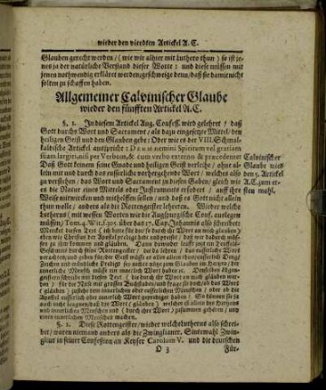 Allgemeiner Calvinischer Glaube wieder den fünfften Artickel A. C.