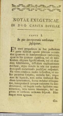 Notae Exegeticae In Duo Capita Divisae