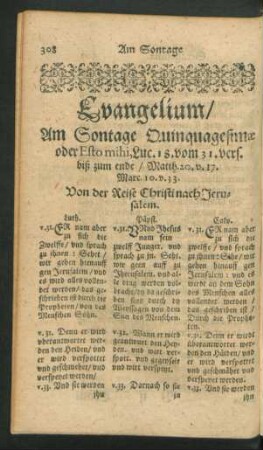 Evangelium/ Am Sontage Quinquagesimae