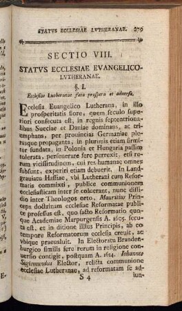 Sectio VIII. Status Ecclesiae Evangelico-Lutheranae.