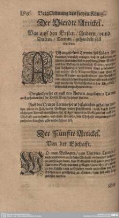 Der Vierdte Artickel. Was auff den Ersten/ Andern unnd Dritten/ Termin/ gehandelt soll werden.