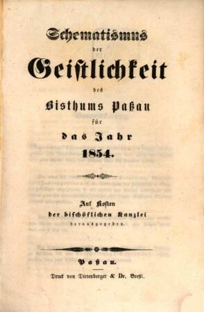Schematismus des Bistums Passau. 1854, 1854